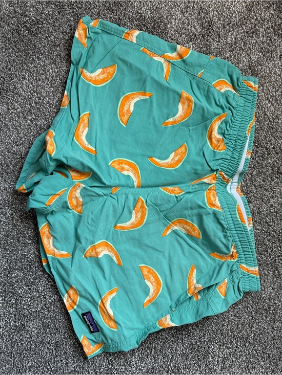 Patagonia Pants - Patagonia Teal Athletic Shorts with Orange Fruit Print